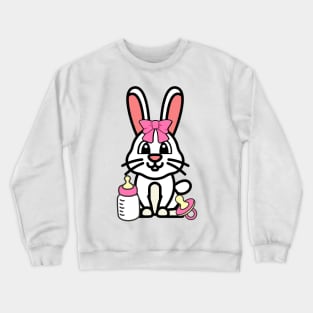 cute baby bunny wears a pink ribbon Crewneck Sweatshirt